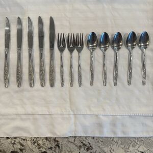 Ekco Eterna Rose Cotillion Stainless Flatware Knife Fork Spoon 13 Pc Vintage